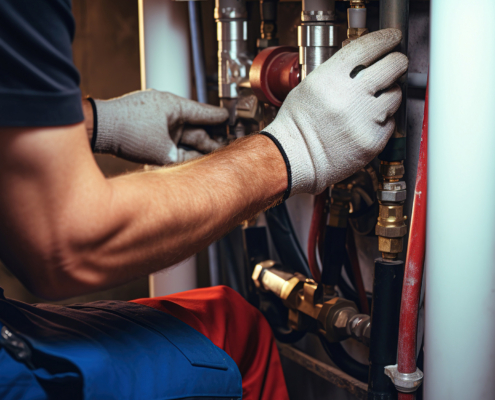 Plumber conducts an inspection and repairs the central heating system